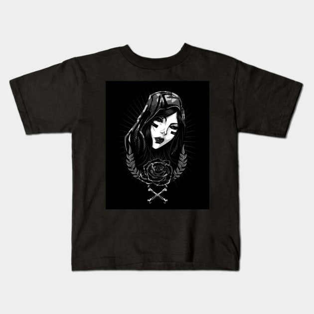 woman in army black and white Kids T-Shirt by Petko121212